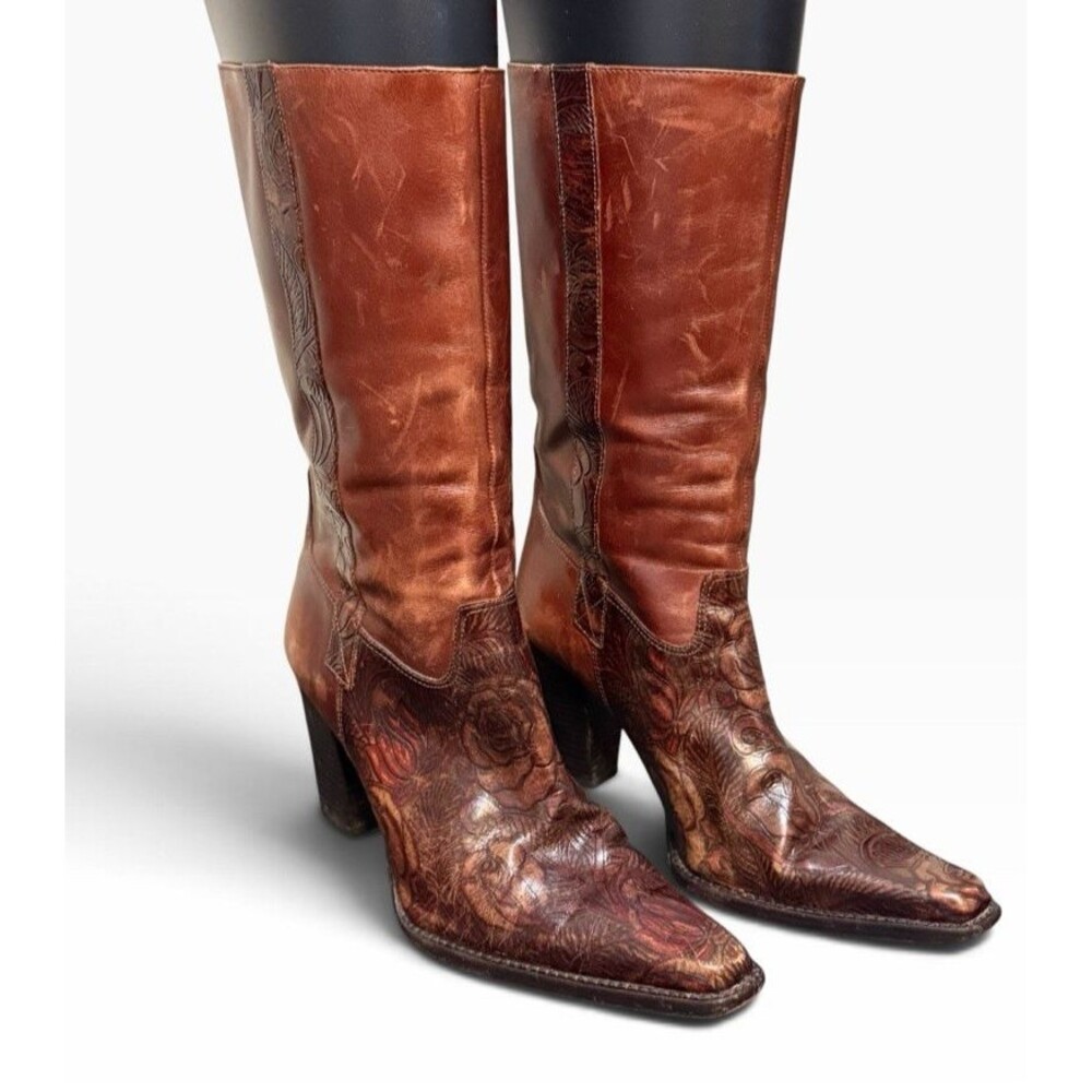 Antonio Melani Cassidy Floral Women’s 7.5 M Brown Leather Western Heel Boots